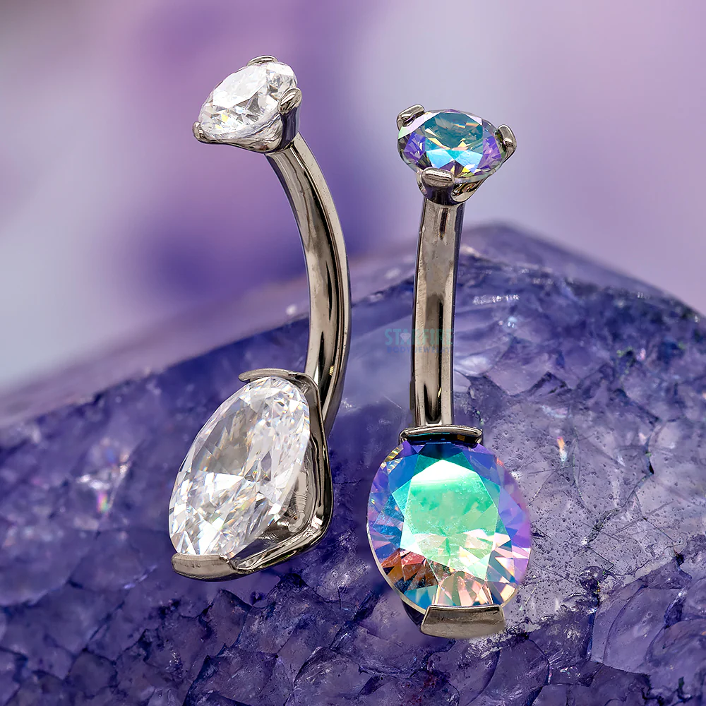 Oval Prong-Set Faceted Gem Navel Curve - Image 2