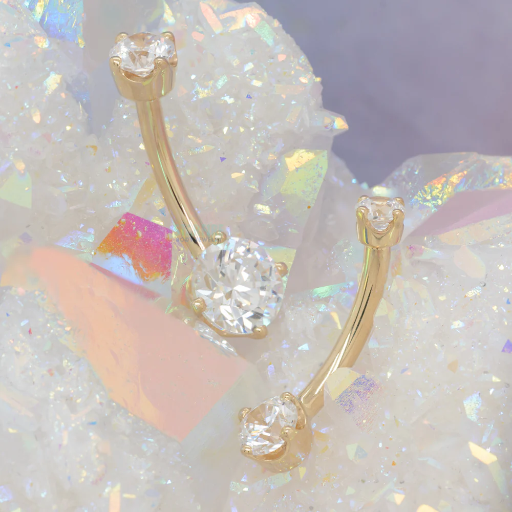 Prong-Set Navel Curve in Gold with White CZ's - Image 2