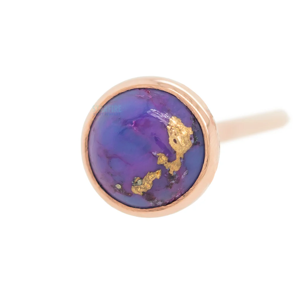 Copper Purple Turquoise in Cup Setting Nostril Screw in Gold
