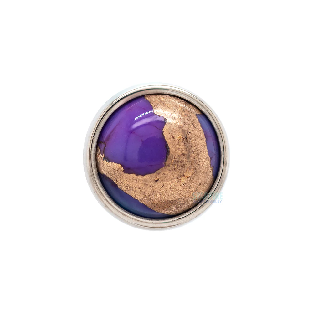 Copper Purple Turquoise in Cup Setting Nostril Screw in Gold - Image 4