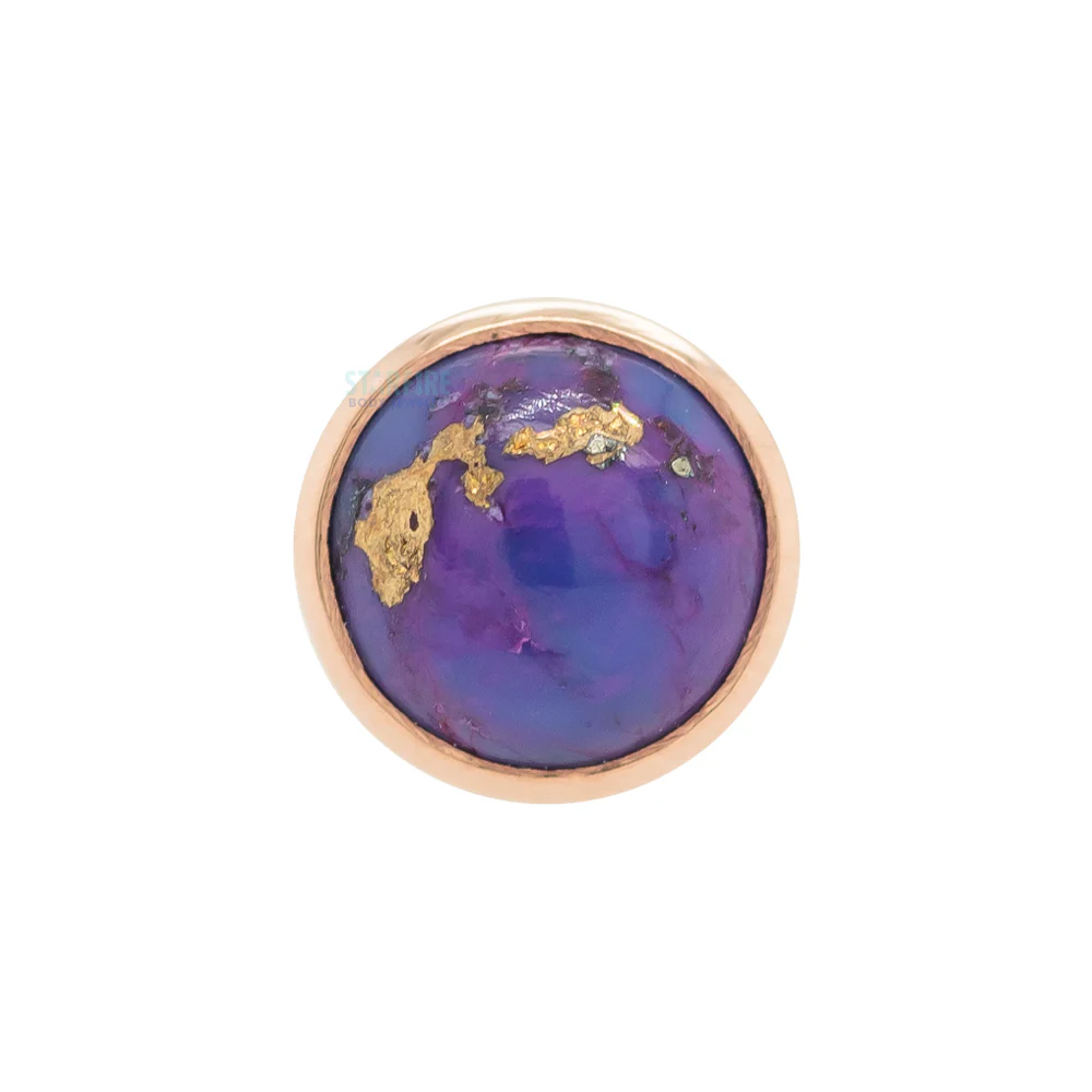 Copper Purple Turquoise in Cup Setting Nostril Screw in Gold - Image 5