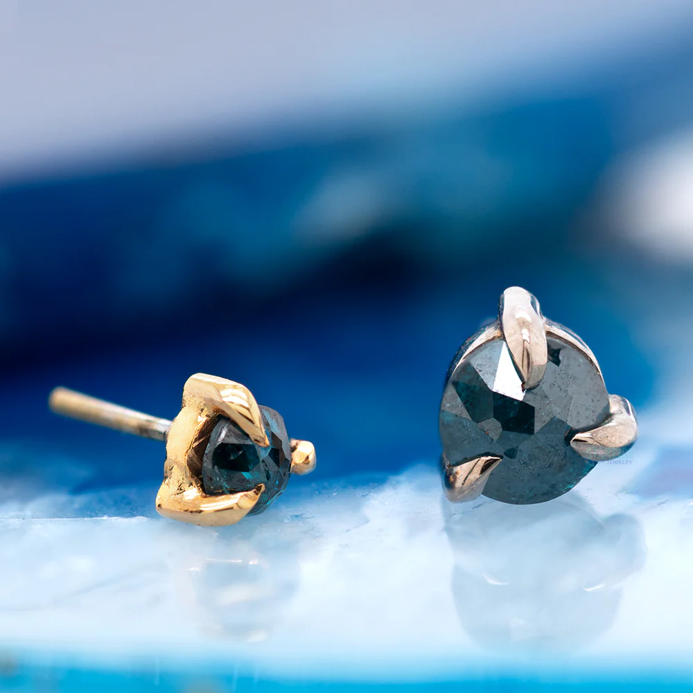 threadless: Prong Set Rose Cut End with Blue Diamond - Image 2