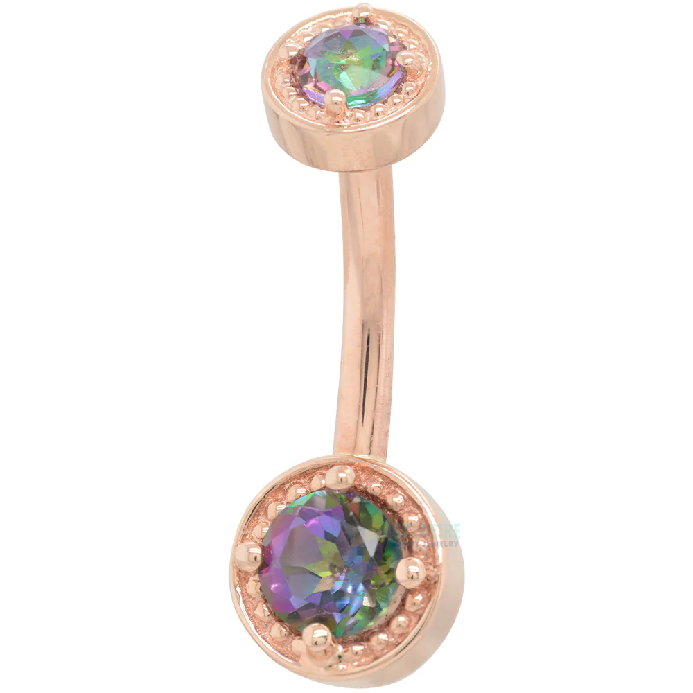 "Rachel" Milgrain Prong Navel Curve in Gold with Mystic Topaz - Image 2