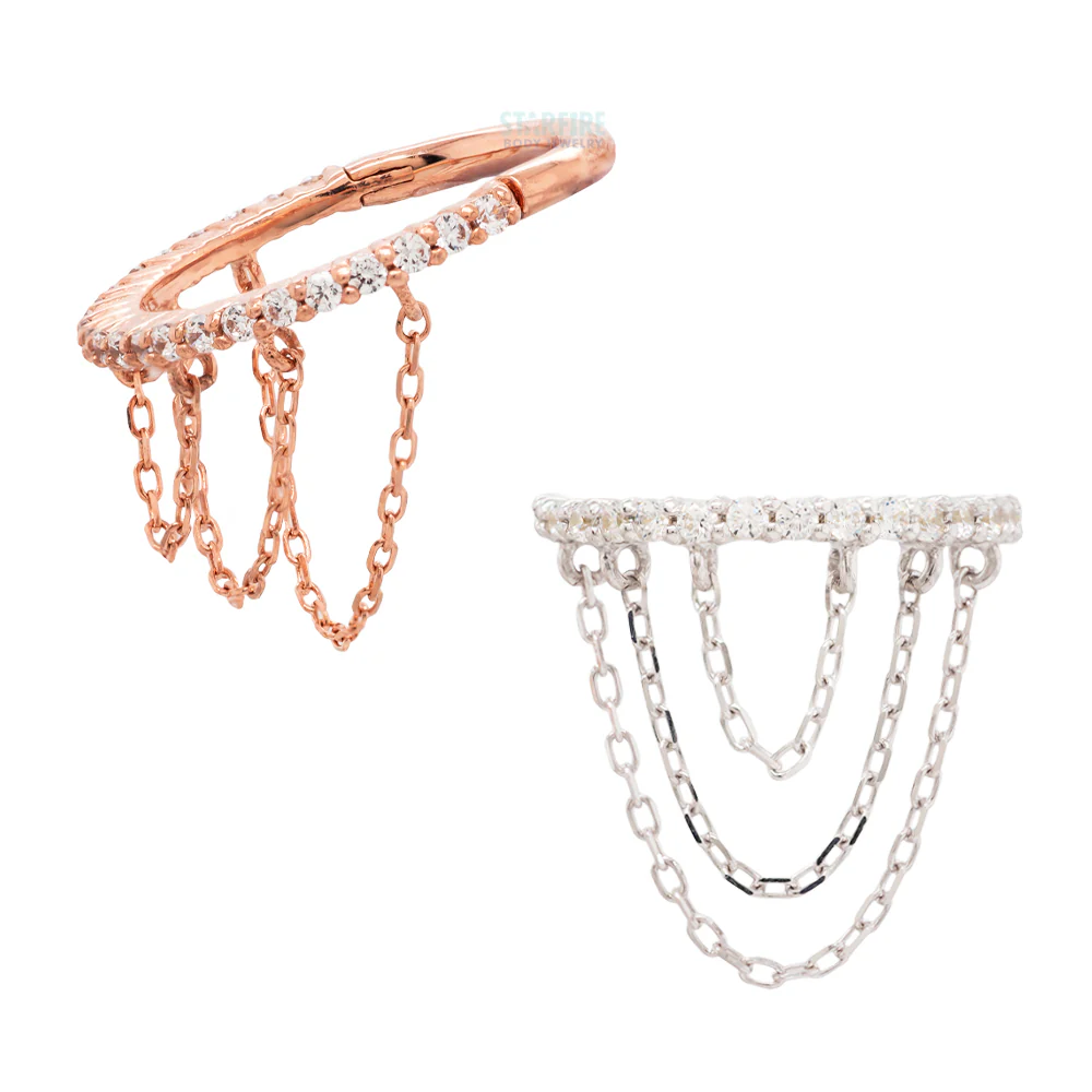 "Radiate" with Chains Hinge Ring / Clicker in Gold with CZ's