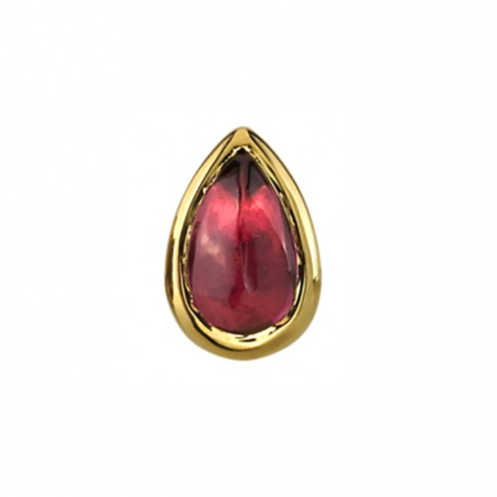Rhodolite Cabochon Pear in Bezel Threaded End in Gold - Image 2