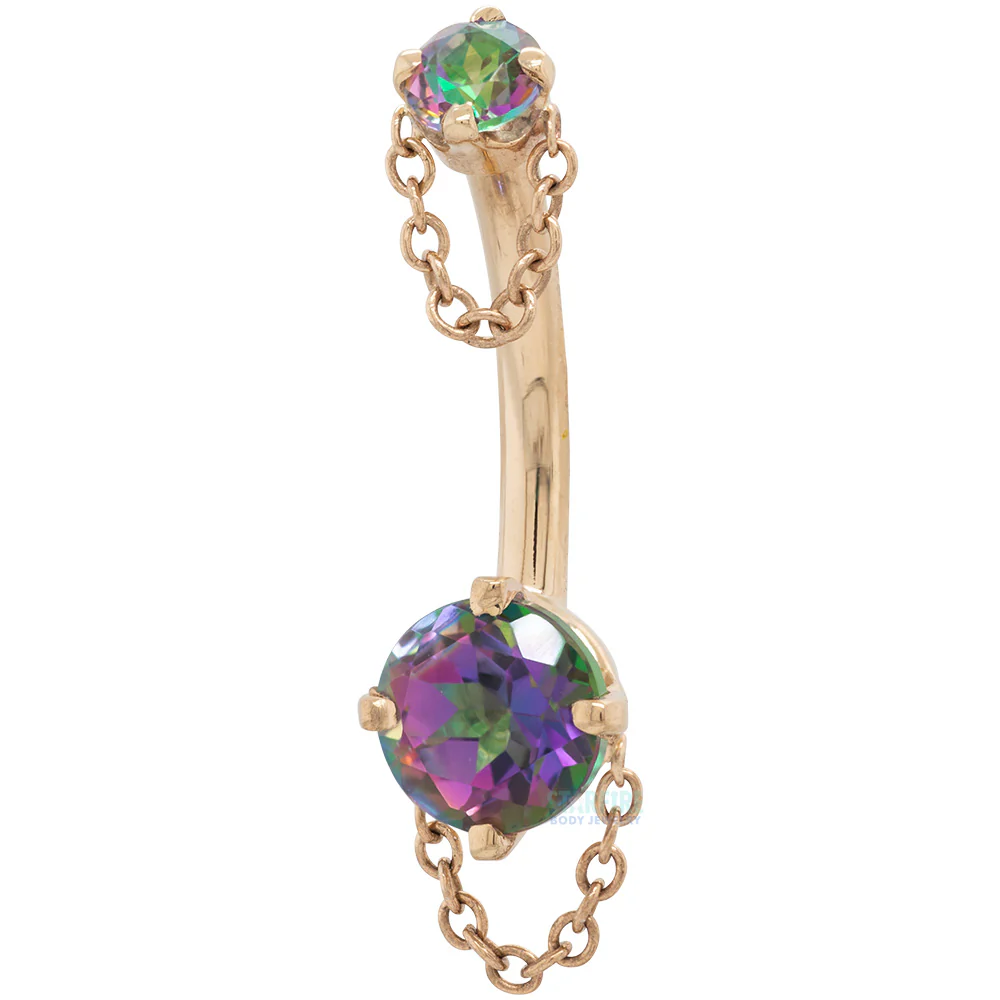 "Rianna" Navel Curve in Gold with Mystic Topaz - Image 3
