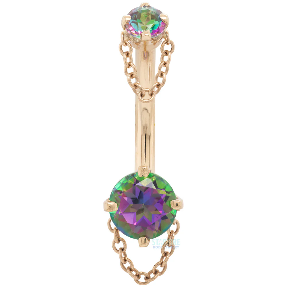 "Rianna" Navel Curve in Gold with Mystic Topaz - Image 4
