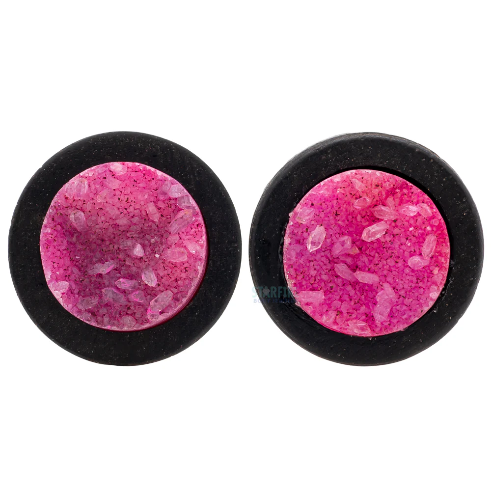 Rough Druzy Plugs in Wood - Pink - Image 2
