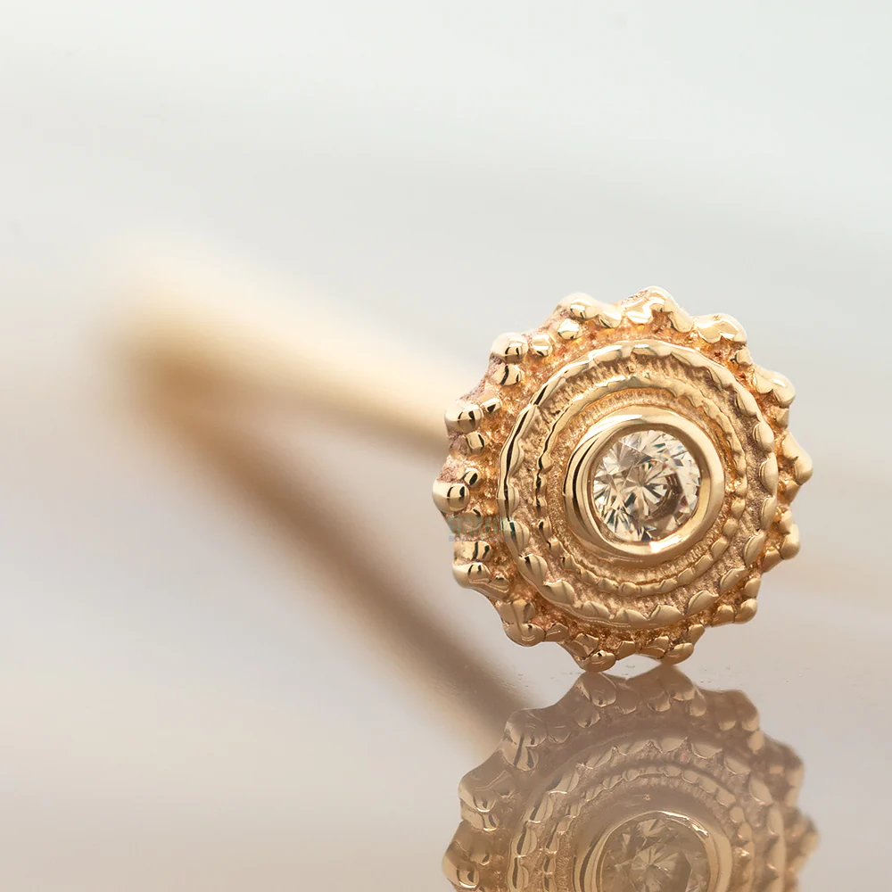 Round Afghan Nostril Screw in Gold with Champagne CZ - Image 2