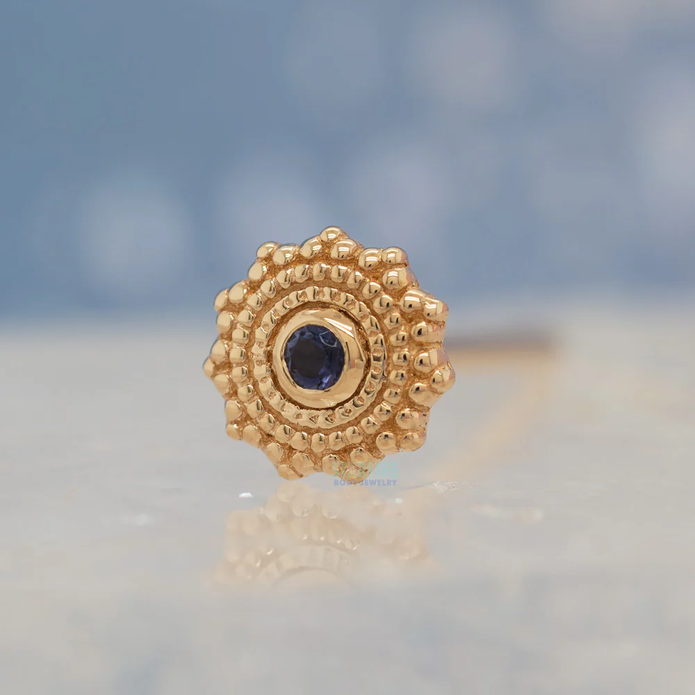 Round Afghan Nostril Screw in Gold with Iolite - Image 2