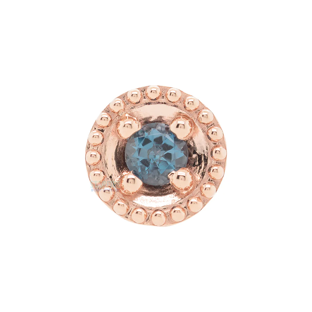 Round Harlequin Nostril Screw in Gold with London Blue Topaz - Image 2