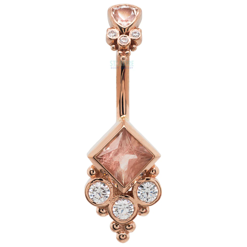 "Sarai Princess" Navel Curve in Gold with Oregon Sunstone & White CZ's - Image 3