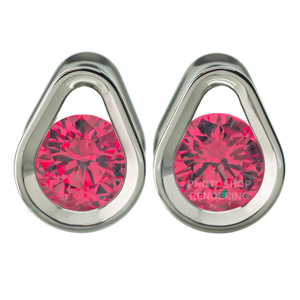 Single Gem Teardrop Eyelets with Brilliant-Cut Gem - Garnet