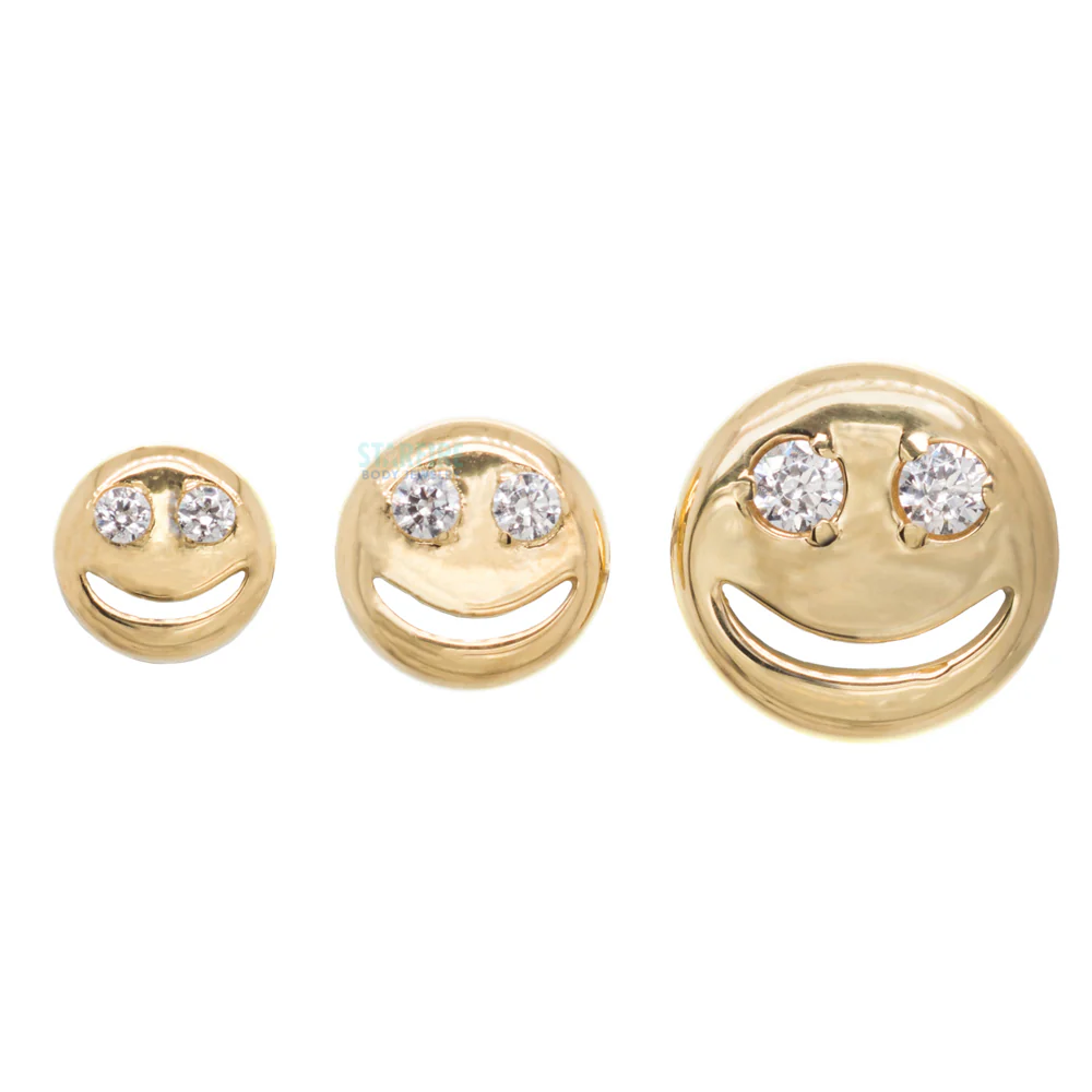 Smiley Face Threaded End in Gold with Brilliant-Cut Gems - Image 3