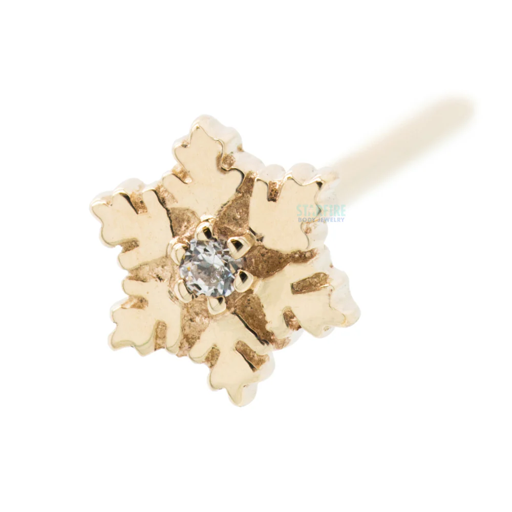 Snowflake Nostril Screw in Gold with White CZ - Image 3