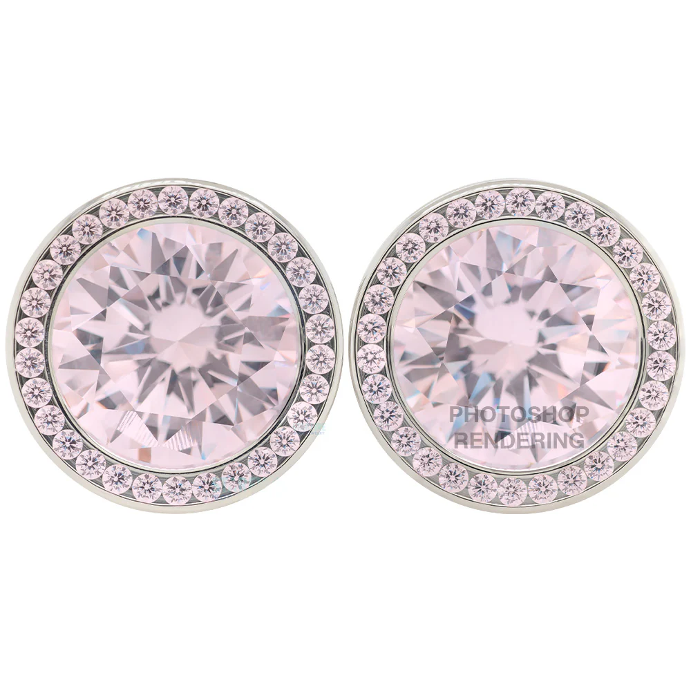 Super Gemmed BIG BLING Plugs ( Eyelets ) with Brilliant-Cut Gems - Pink Tourmaline