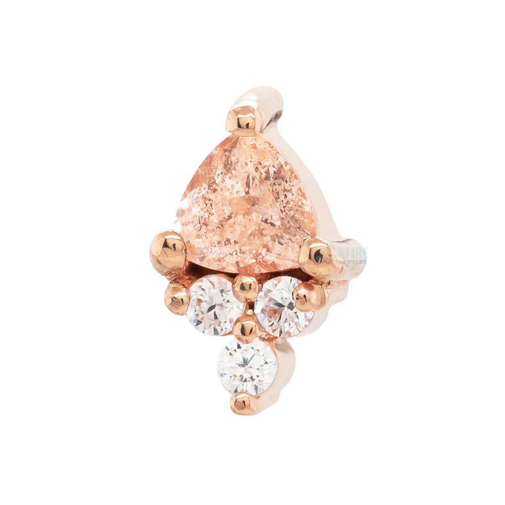 "Tau" Threaded End in Gold with Oregon Sunstone & White CZ's