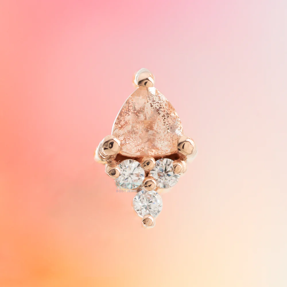 "Tau" Threaded End in Gold with Oregon Sunstone & White CZ's - Image 2