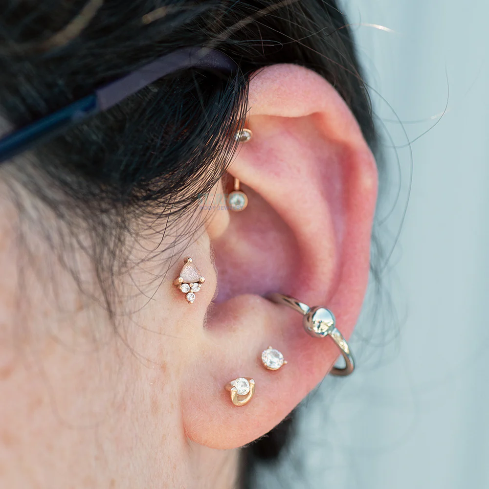 "Tau" Threaded End in Gold with Oregon Sunstone & White CZ's - Image 3
