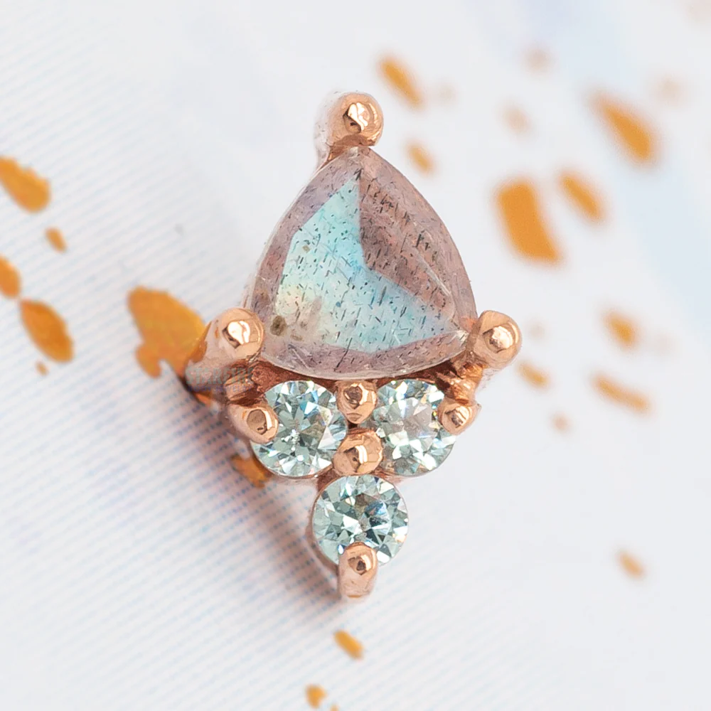 "Tau" Threaded End in Gold with Rose Cut Labradorite & Cyan CZ's - Image 2