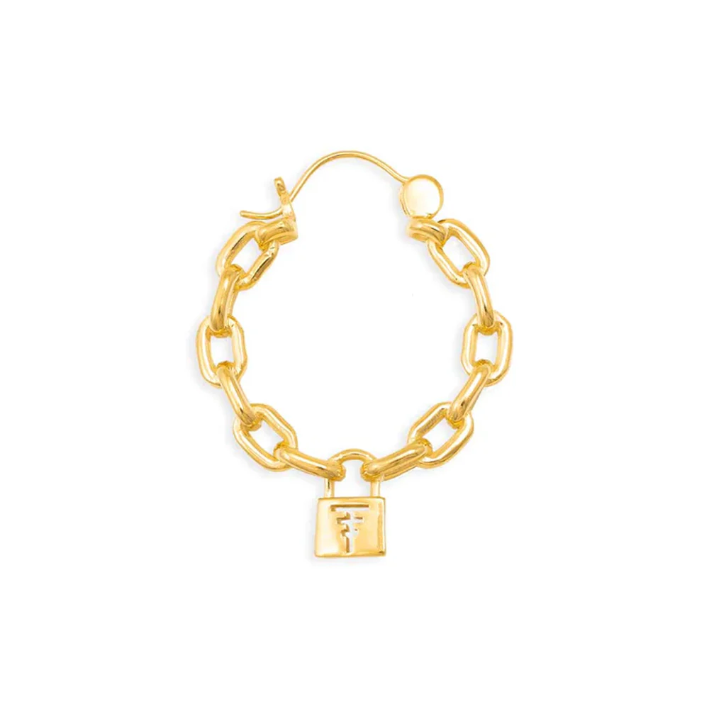 "Lock and Chain" Hoop Earrings - Image 2