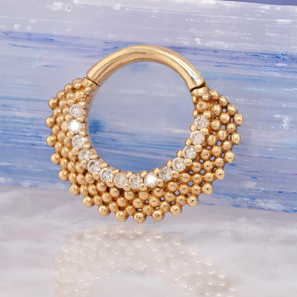"Majesty" Hinge Ring / Clicker in Gold with Gemstones - Image 2