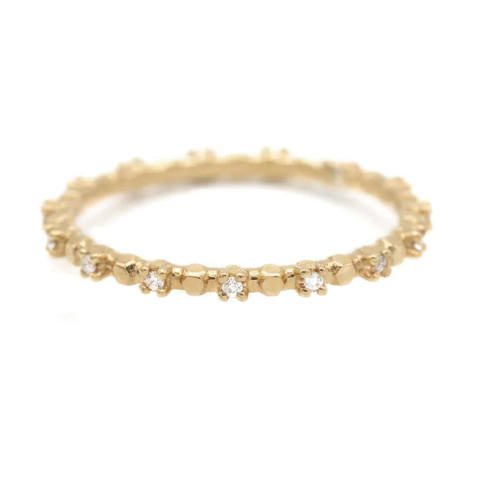 Simple Dots Faceted Ring in Gold with Gemstones - Image 3