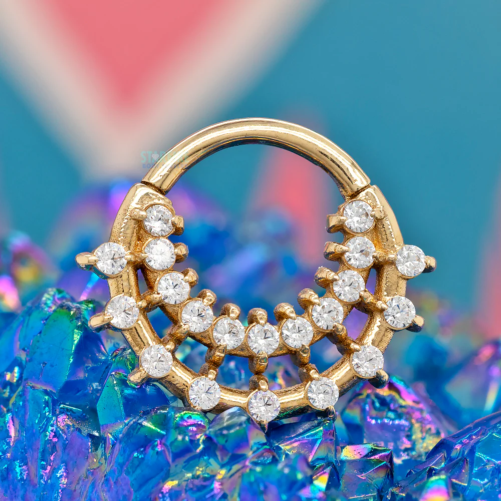 "Sunbeam" Hinge Ring / Clicker in Gold with Gemstones - Image 2