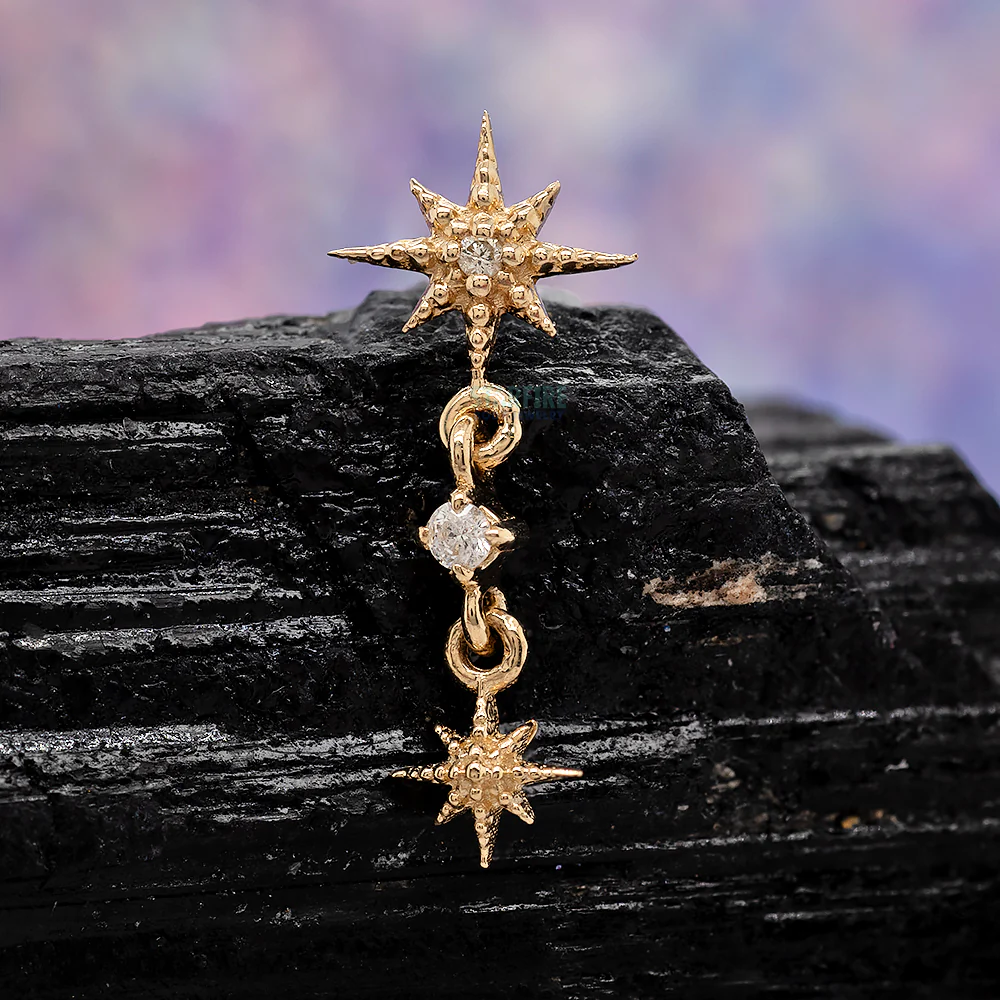 threadless: "Lumina" Pin with Dangle in Gold with Gemstones - Image 2