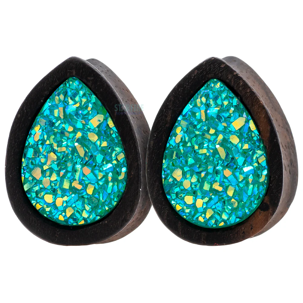 Teardrop Druzy Plugs in Wood
