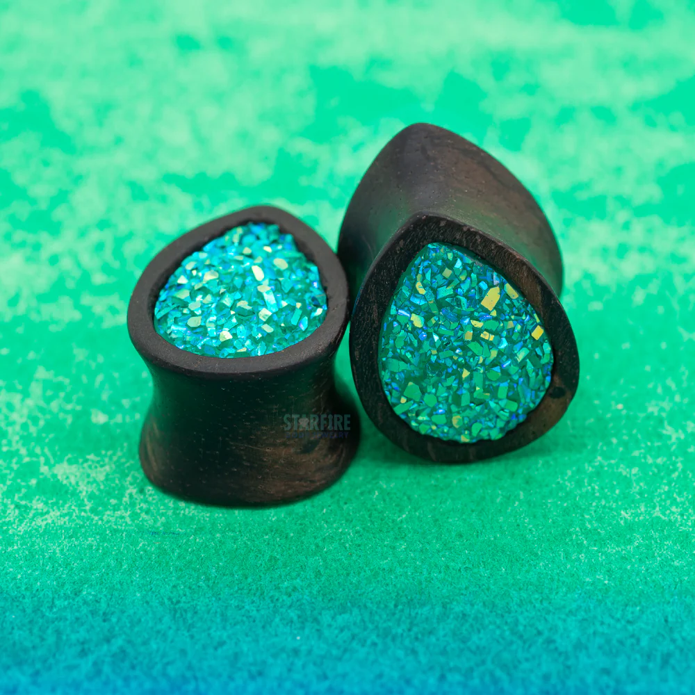 Teardrop Druzy Plugs in Wood - Image 3