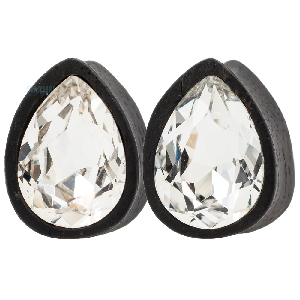 Teardrop Swarovski Plugs in Wood - Crystal - Image 2