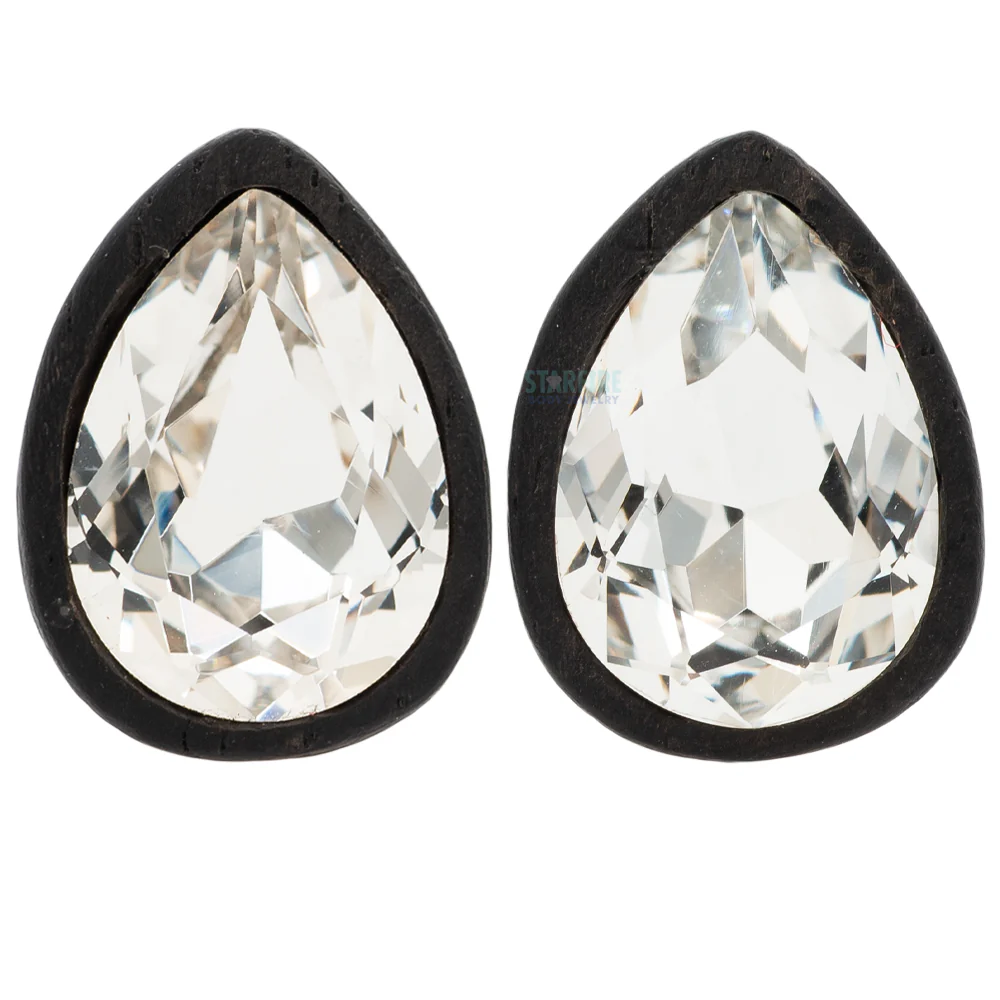 Teardrop Swarovski Plugs in Wood - Crystal - Image 3