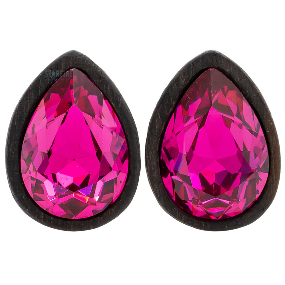 Teardrop Swarovski Plugs in Wood - Fuchsia - Image 3