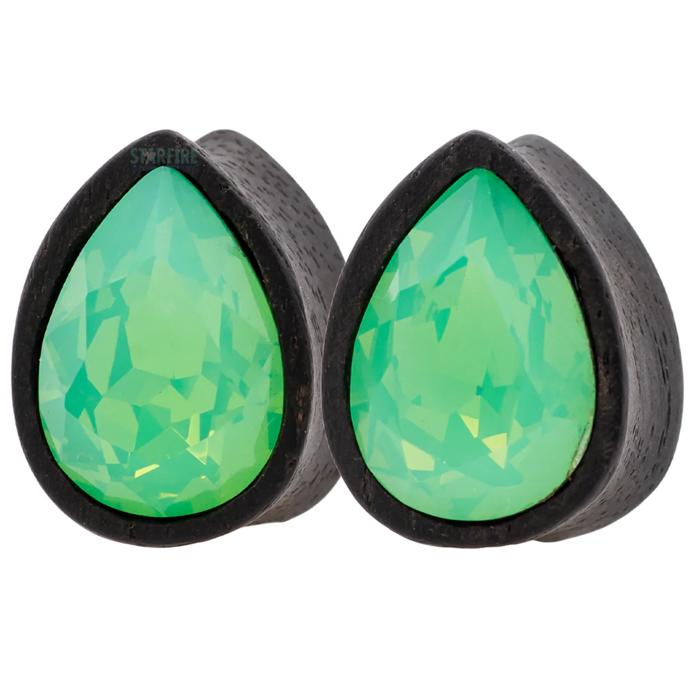 Teardrop Swarovski Plugs in Wood - Pacific Opal