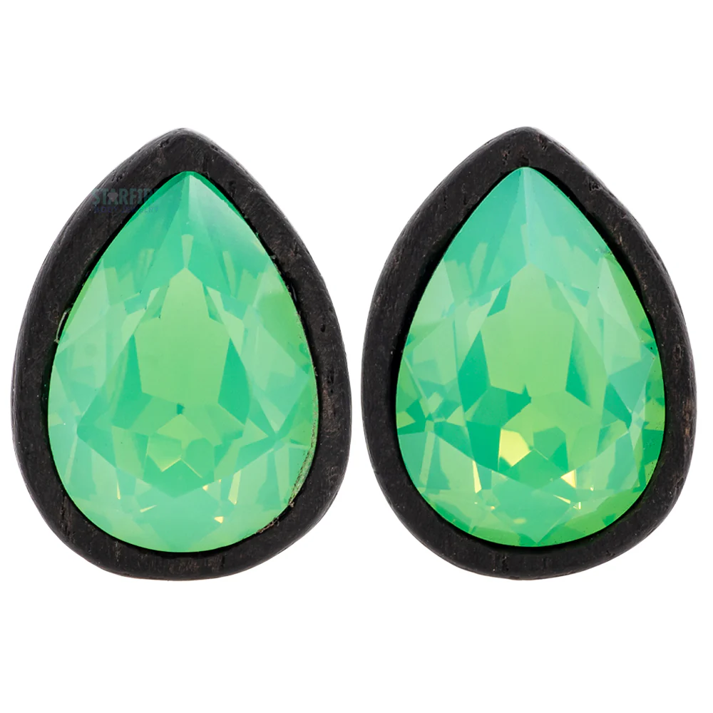 Teardrop Swarovski Plugs in Wood - Pacific Opal - Image 2