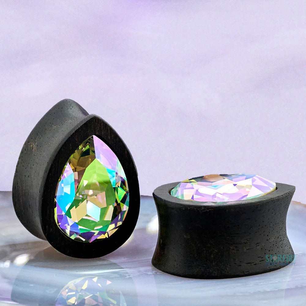 Teardrop Swarovski Plugs in Wood - Paradise Shine - Image 2