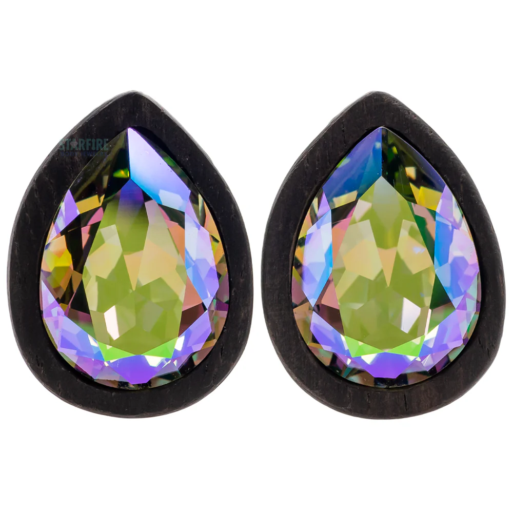 Teardrop Swarovski Plugs in Wood - Paradise Shine - Image 3