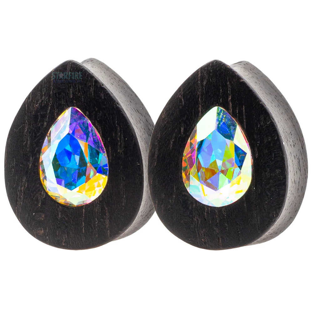 Teardrop Swarovski Plugs in Wood - Rose AB