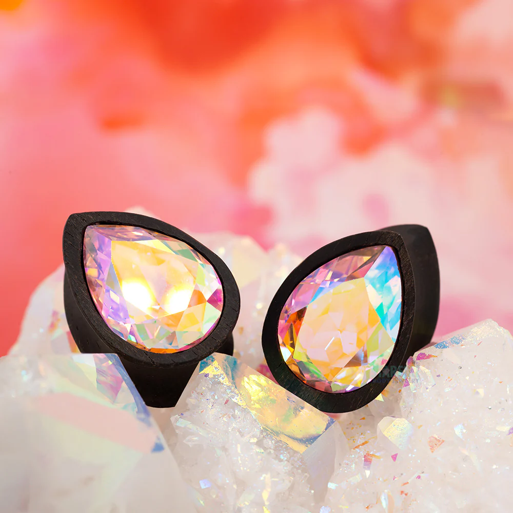 Teardrop Swarovski Plugs in Wood - Rose AB - Image 2
