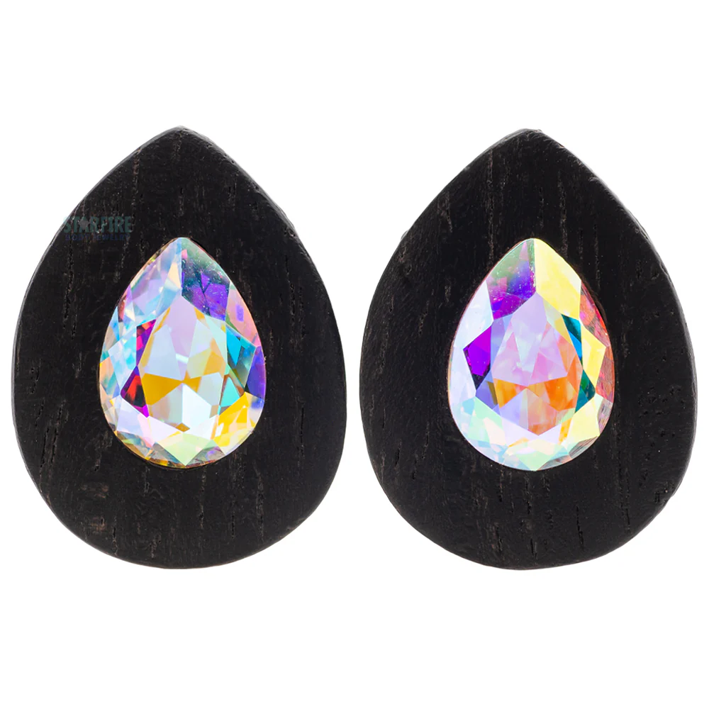Teardrop Swarovski Plugs in Wood - Rose AB - Image 3