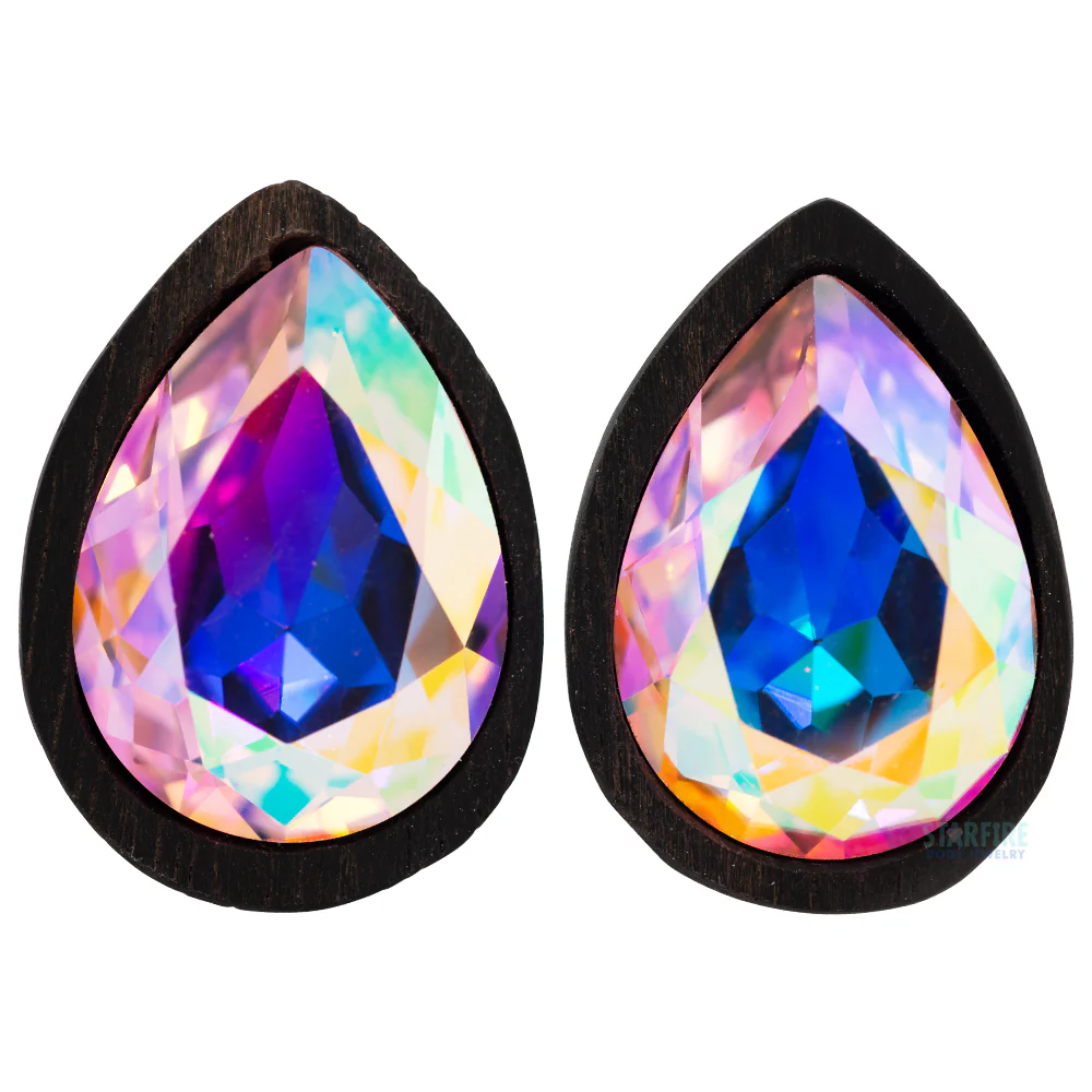 Teardrop Swarovski Plugs in Wood - Rose AB - Image 4