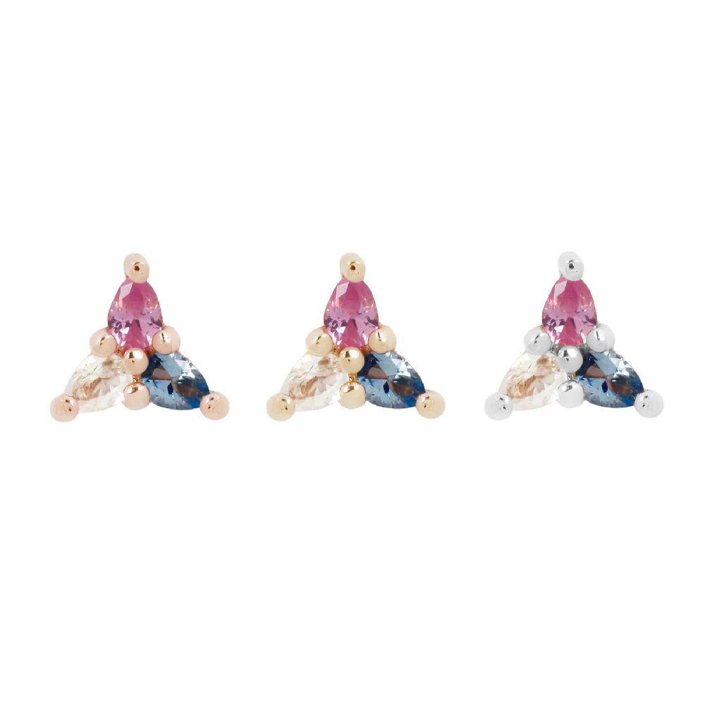 threadless: "3 Little Pears" End in Gold with Pink Sapphire, London Blue Topaz & White Topaz - Image 2