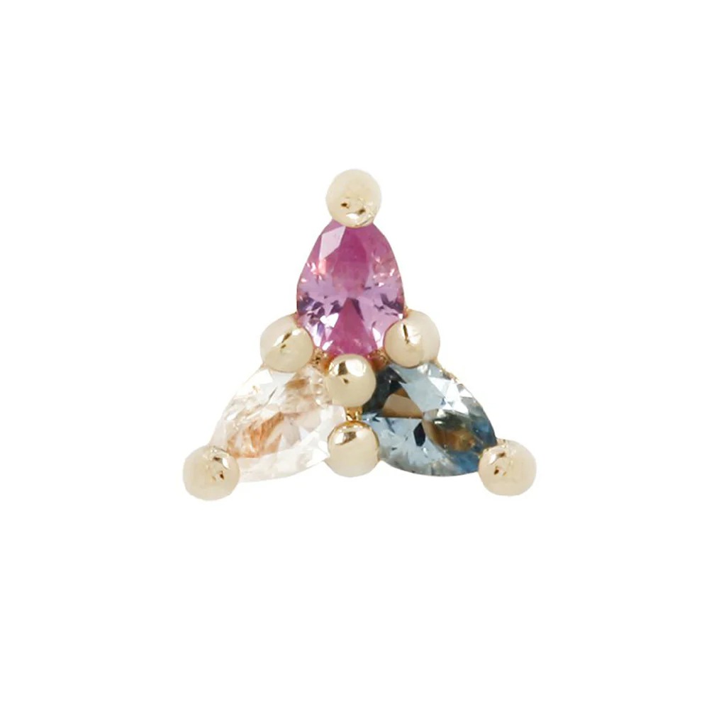 threadless: "3 Little Pears" End in Gold with Pink Sapphire, London Blue Topaz & White Topaz - Image 3