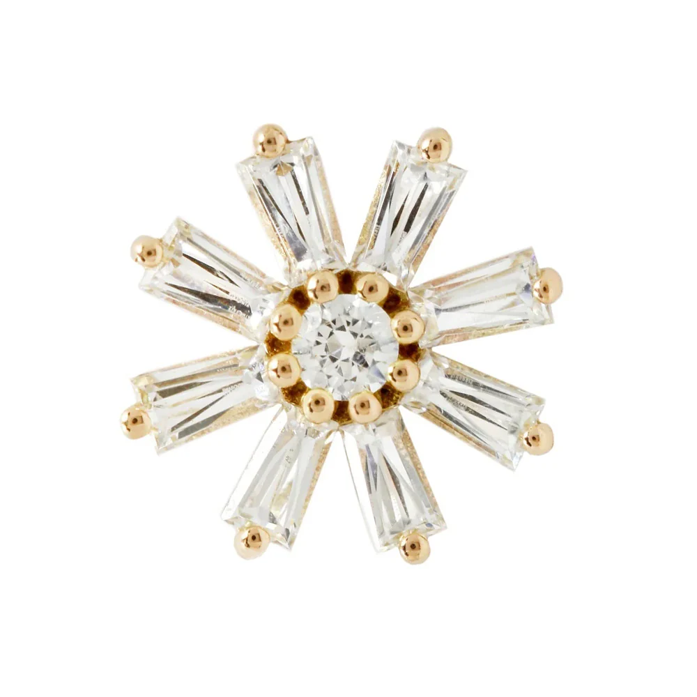threadless: "Deliah" Baguette Flower End in Gold with CZ's - Image 3