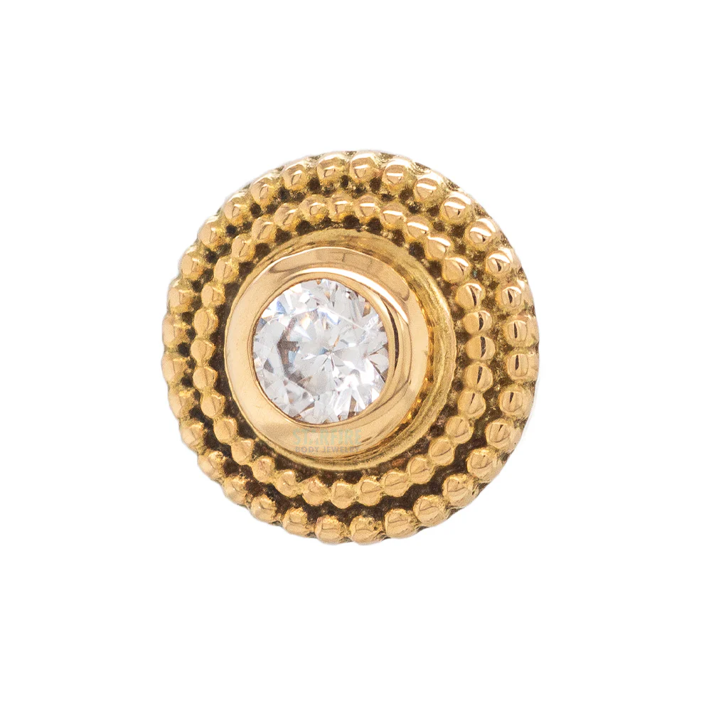 threadless: Double Millgrain Round Pin in Gold with Faceted Gem in Bezel - Image 2