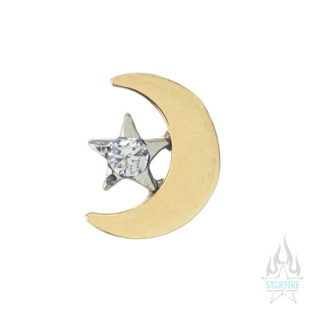 threadless: Moon End in Gold with Brilliant-Cut Gemmed Star in White Gold - Image 2