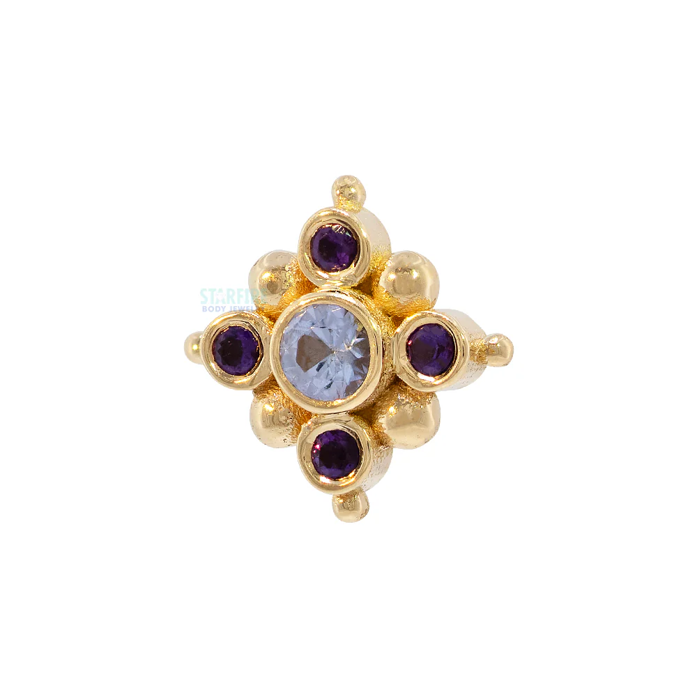 threadless: "Orion" Pin in Gold with Tanzanite & Amethyst