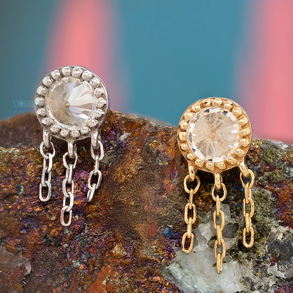 threadless: "Rebel Rebel" End with Chains in Gold with Reverse Set CZ - Image 2