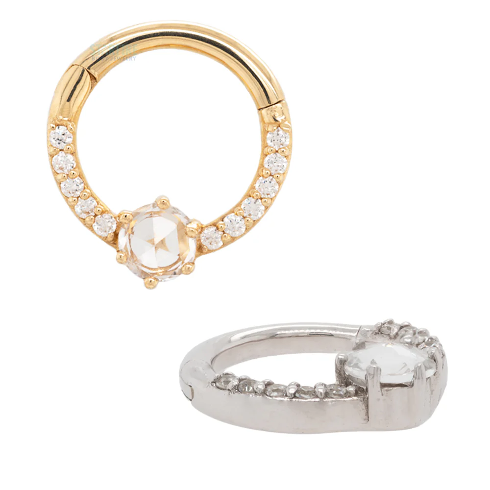 "Tinsley" Hinge Ring / Clicker in Gold with White Sapphire & White CZ's